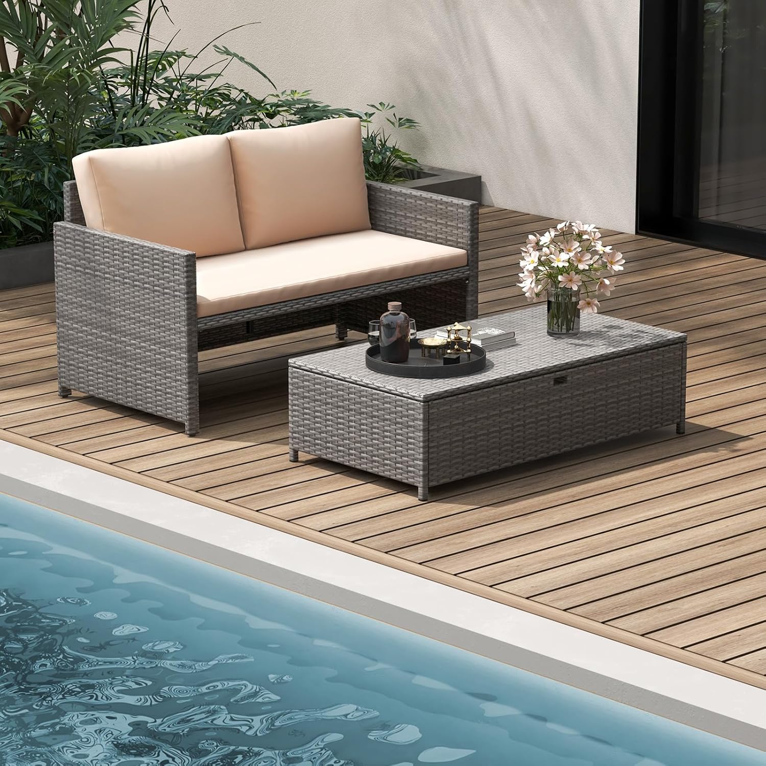 Wicker Patio Daybed Loveseat O - Outdoor Furniture For Pool ulasan dan harga